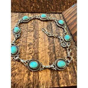 Handcrafted Boho Western Chic Turquoise Stone Link Bracelet, Adjustable, Gift B